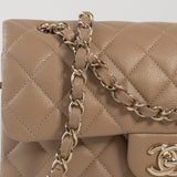 CHANEL Handbag 22A Dark Beige Caviar Quilted Classic Flap Small with Light Gold Hardware - Redeluxe