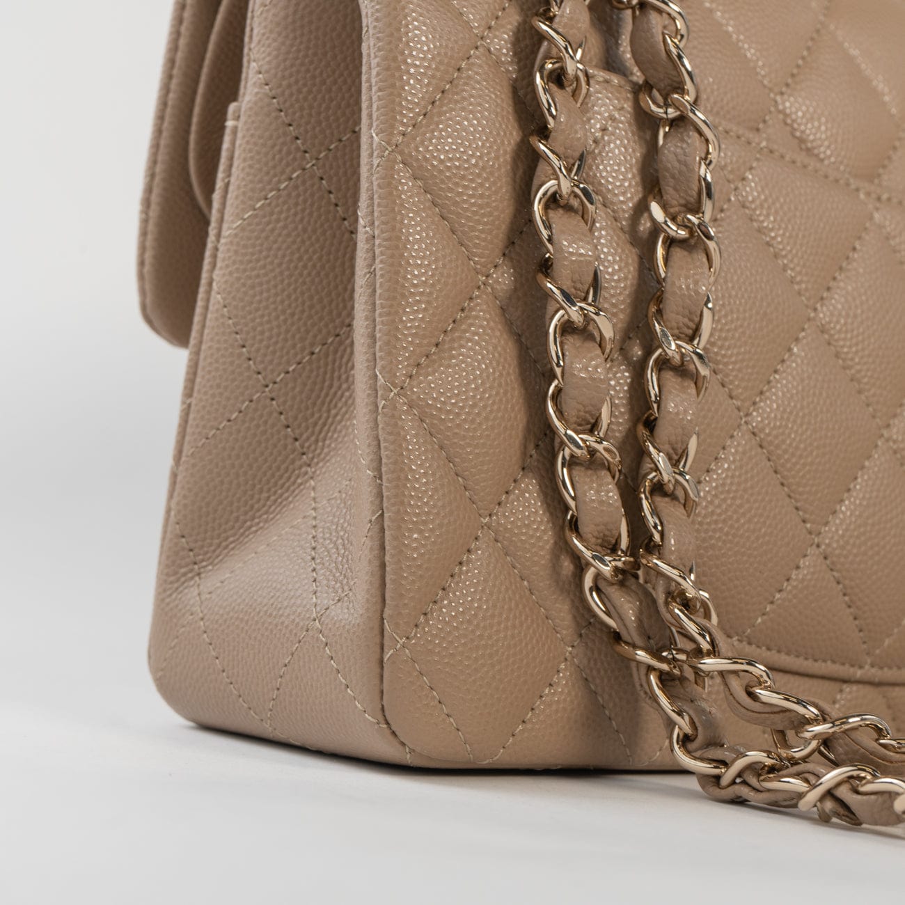 CHANEL Handbag 22A Dark Beige Caviar Quilted Classic Flap Small with Light Gold Hardware - Redeluxe