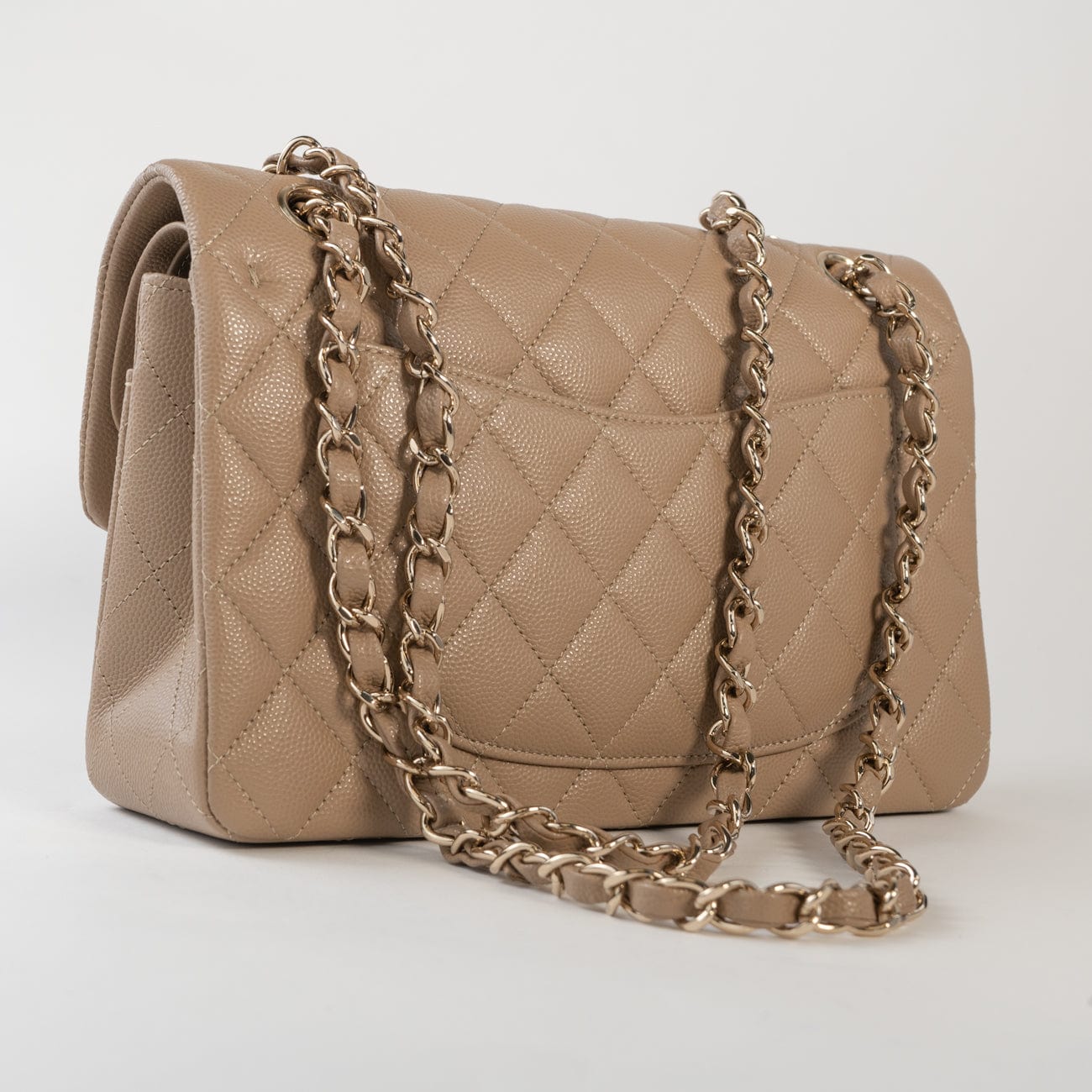 CHANEL Handbag 22A Dark Beige Caviar Quilted Classic Flap Small with Light Gold Hardware - Redeluxe