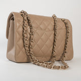 CHANEL Handbag 22A Dark Beige Caviar Quilted Classic Flap Small with Light Gold Hardware - Redeluxe