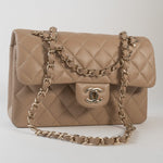 CHANEL Handbag 22A Dark Beige Caviar Quilted Classic Flap Small with Light Gold Hardware - Redeluxe