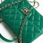 CHANEL Handbag 22A Emerald Green Lambskin Quilted Mini Top Handle LGHW - Redeluxe