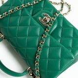 CHANEL Handbag 22A Emerald Green Lambskin Quilted Mini Top Handle LGHW - Redeluxe