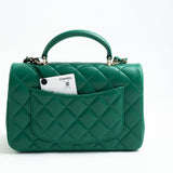 CHANEL Handbag 22A Emerald Green Lambskin Quilted Mini Top Handle LGHW - Redeluxe