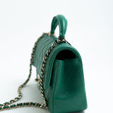 CHANEL Handbag 22A Emerald Green Lambskin Quilted Mini Top Handle LGHW - Redeluxe