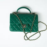 CHANEL Handbag 22A Emerald Green Lambskin Quilted Mini Top Handle LGHW - Redeluxe