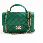 CHANEL Handbag 22A Emerald Green Lambskin Quilted Mini Top Handle LGHW - Redeluxe