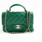 CHANEL Handbag 22A Emerald Green Lambskin Quilted Mini Top Handle LGHW - Redeluxe