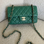 CHANEL Handbag 22A Green Mini Rectangular Lambskin Quilted LGHW - Redeluxe
