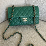 CHANEL Handbag 22A Green Mini Rectangular Lambskin Quilted LGHW - Redeluxe