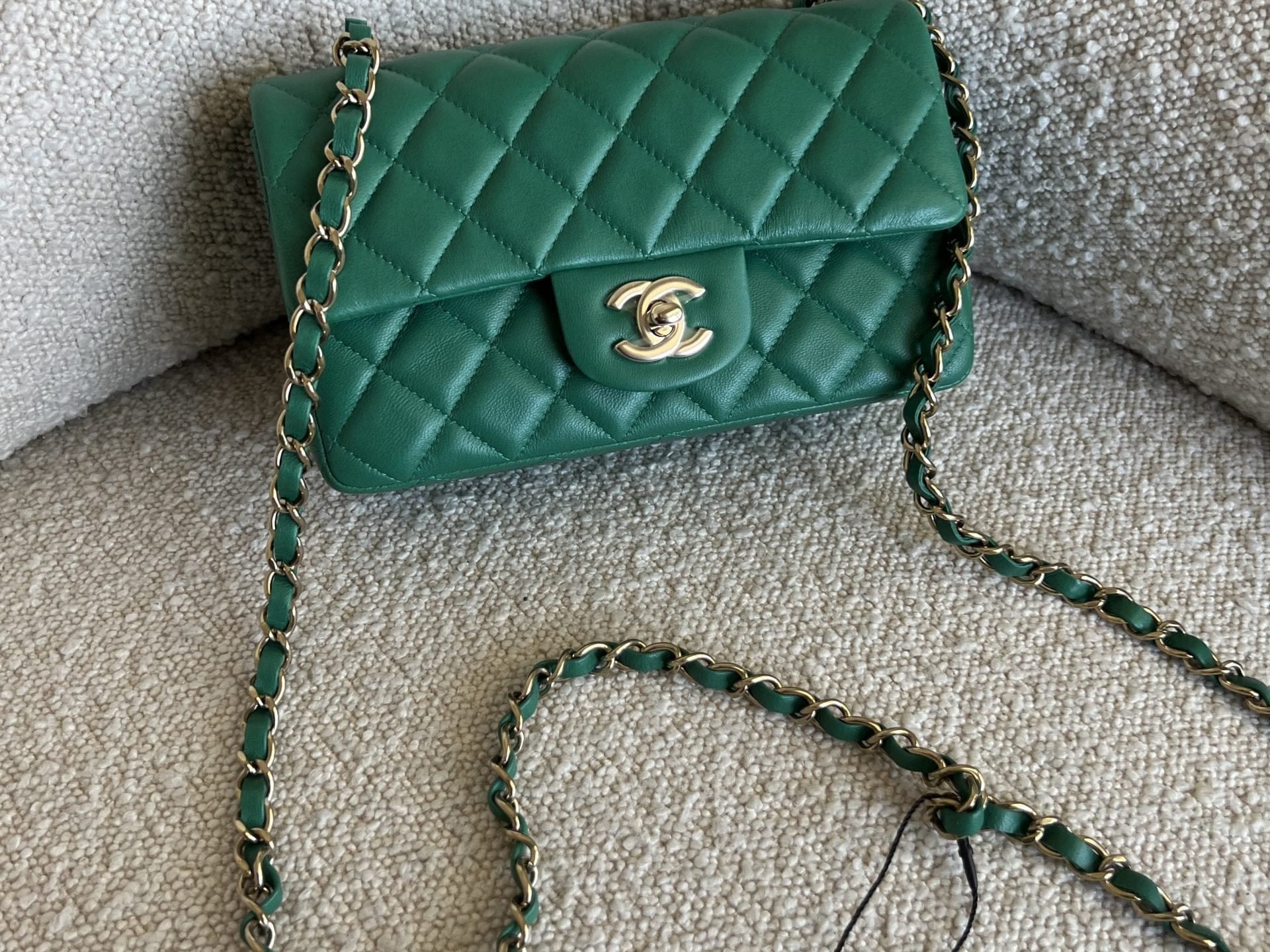 CHANEL Handbag 22A Green Mini Rectangular Lambskin Quilted LGHW - Redeluxe