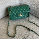 CHANEL Handbag 22A Green Mini Rectangular Lambskin Quilted LGHW - Redeluxe