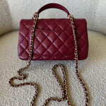 CHANEL Handbag 22A Mini Burgundy Lambskin Quilted Single Flap with Top handle Light Gold Hardware - Redeluxe