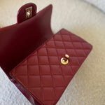 CHANEL Handbag 22A Mini Burgundy Lambskin Quilted Single Flap with Top handle Light Gold Hardware - Redeluxe