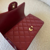 CHANEL Handbag 22A Mini Burgundy Lambskin Quilted Single Flap with Top handle Light Gold Hardware - Redeluxe
