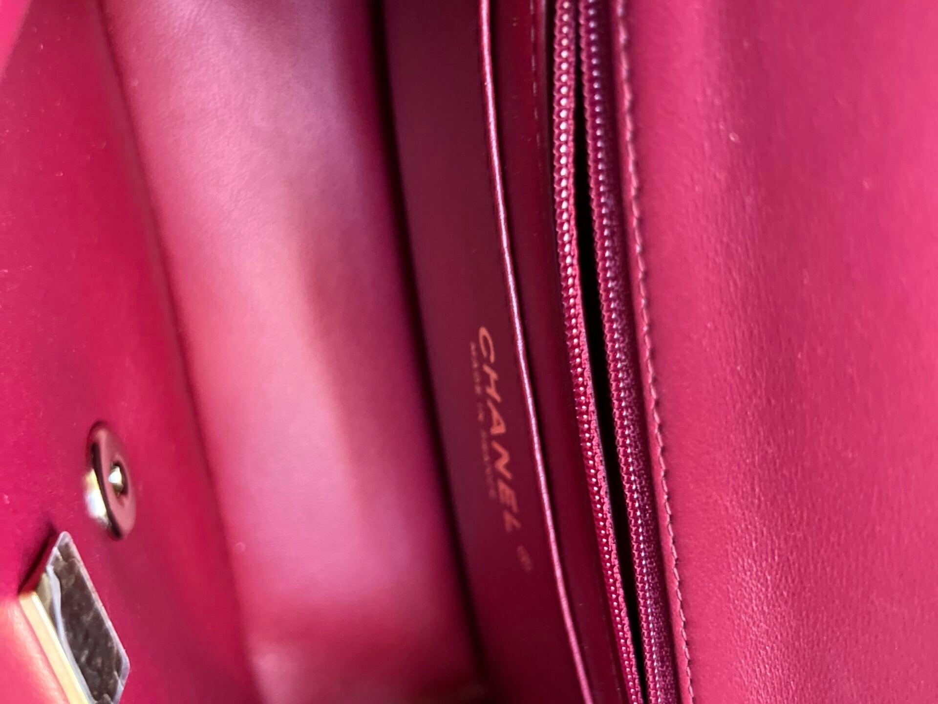 CHANEL Handbag 22A Mini Burgundy Lambskin Quilted Single Flap with Top handle Light Gold Hardware - Redeluxe