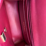 CHANEL Handbag 22A Mini Burgundy Lambskin Quilted Single Flap with Top handle Light Gold Hardware - Redeluxe