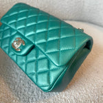 CHANEL Handbag 22A Mini Rectangular Iridescent Green Lambskin Quilted Single Flap LGHW - Redeluxe
