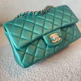 CHANEL Handbag 22A Mini Rectangular Iridescent Green Lambskin Quilted Single Flap LGHW - Redeluxe