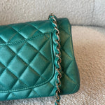 CHANEL Handbag 22A Mini Rectangular Iridescent Green Lambskin Quilted Single Flap LGHW - Redeluxe