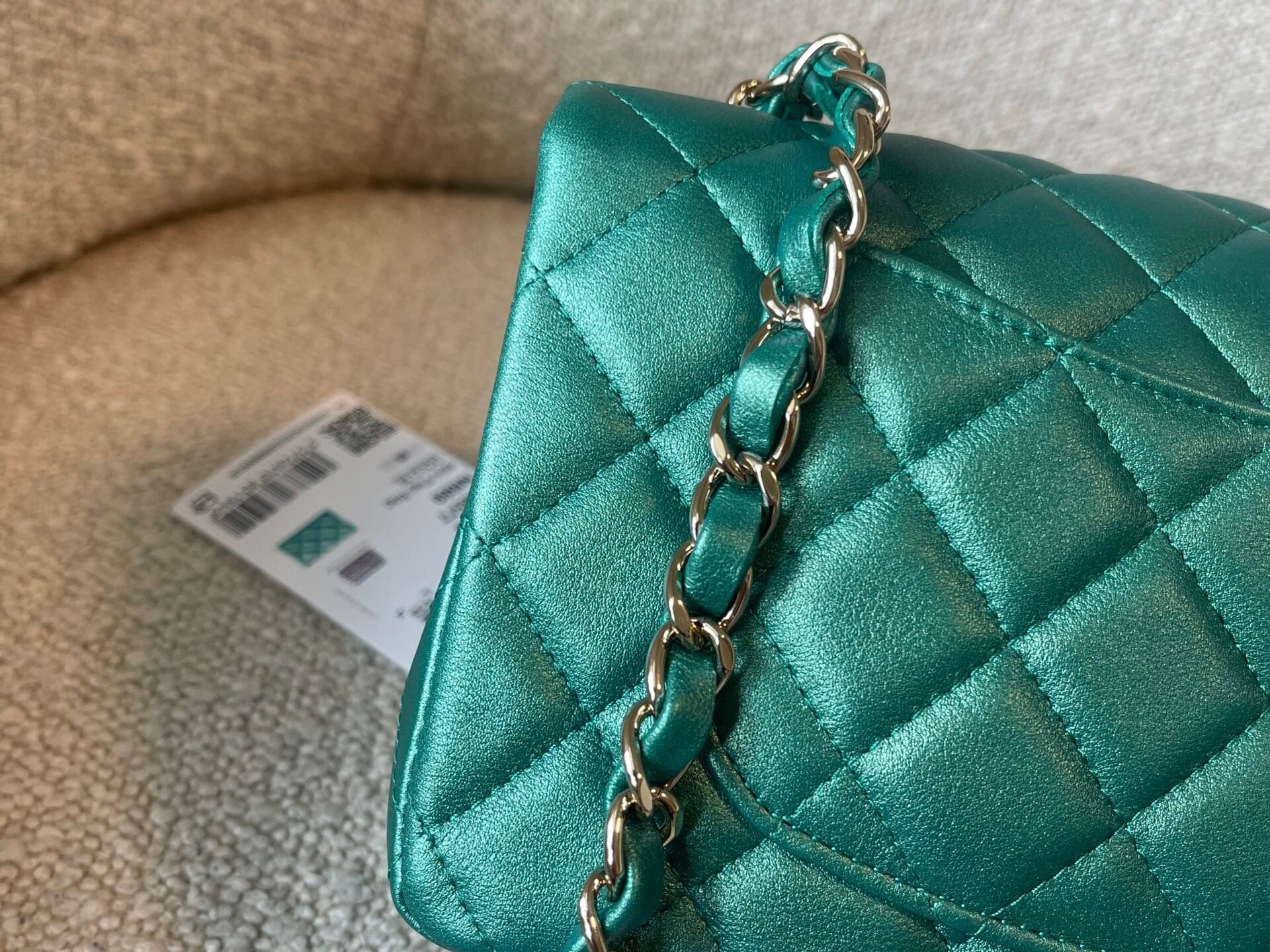 CHANEL Handbag 22A Mini Rectangular Iridescent Green Lambskin Quilted Single Flap LGHW - Redeluxe