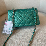 CHANEL Handbag 22A Mini Rectangular Iridescent Green Lambskin Quilted Single Flap LGHW - Redeluxe