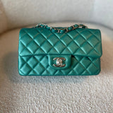 CHANEL Handbag 22A Mini Rectangular Iridescent Green Lambskin Quilted Single Flap LGHW - Redeluxe