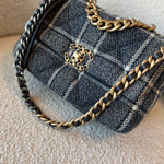 CHANEL Handbag 22A Navy Blue Ecru Tweed Quilted 19 Flap Small Mixed Hardware - Redeluxe