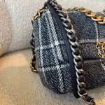 CHANEL Handbag 22A Navy Blue Ecru Tweed Quilted 19 Flap Small Mixed Hardware - Redeluxe