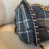 CHANEL Handbag 22A Navy Blue Ecru Tweed Quilted 19 Flap Small Mixed Hardware - Redeluxe