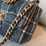 CHANEL Handbag 22A Navy Blue Ecru Tweed Quilted 19 Flap Small Mixed Hardware - Redeluxe