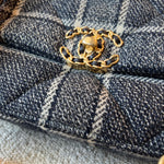 CHANEL Handbag 22A Navy Blue Ecru Tweed Quilted 19 Flap Small Mixed Hardware - Redeluxe