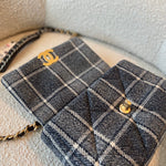 CHANEL Handbag 22A Navy Blue Ecru Tweed Quilted 19 Flap Small Mixed Hardware - Redeluxe