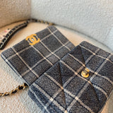 CHANEL Handbag 22A Navy Blue Ecru Tweed Quilted 19 Flap Small Mixed Hardware - Redeluxe