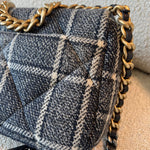 CHANEL Handbag 22A Navy Blue Ecru Tweed Quilted 19 Flap Small Mixed Hardware - Redeluxe