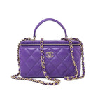CHANEL Handbag 22A Purple Lambskin Quilted Vanity Case w/ Mirror Light Gold Hardware - Redeluxe