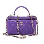 CHANEL Handbag 22A Purple Lambskin Quilted Vanity Case w/ Mirror Light Gold Hardware - Redeluxe