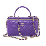 CHANEL Handbag 22A Purple Lambskin Quilted Vanity Case w/ Mirror Light Gold Hardware - Redeluxe