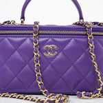 CHANEL Handbag 22A Purple Lambskin Quilted Vanity Case w/ Mirror Light Gold Hardware - Redeluxe