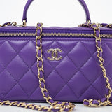 CHANEL Handbag 22A Purple Lambskin Quilted Vanity Case w/ Mirror Light Gold Hardware - Redeluxe