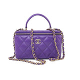 CHANEL Handbag 22A Purple Lambskin Quilted Vanity Case w/ Mirror Light Gold Hardware - Redeluxe