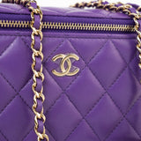 CHANEL Handbag 22A Purple Lambskin Quilted Vanity Case w/ Mirror Light Gold Hardware - Redeluxe