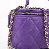 CHANEL Handbag 22A Purple Lambskin Quilted Vanity Case w/ Mirror Light Gold Hardware - Redeluxe