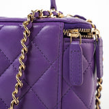 CHANEL Handbag 22A Purple Lambskin Quilted Vanity Case w/ Mirror Light Gold Hardware - Redeluxe
