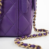 CHANEL Handbag 22A Purple Lambskin Quilted Vanity Case w/ Mirror Light Gold Hardware - Redeluxe