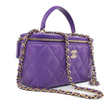 CHANEL Handbag 22A Purple Lambskin Quilted Vanity Case w/ Mirror Light Gold Hardware - Redeluxe