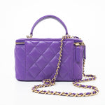 CHANEL Handbag 22A Purple Lambskin Quilted Vanity Case w/ Mirror Light Gold Hardware - Redeluxe