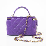 CHANEL Handbag 22A Purple Lambskin Quilted Vanity Case w/ Mirror Light Gold Hardware - Redeluxe