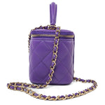 CHANEL Handbag 22A Purple Lambskin Quilted Vanity Case w/ Mirror Light Gold Hardware - Redeluxe