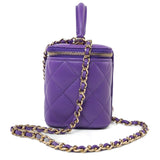 CHANEL Handbag 22A Purple Lambskin Quilted Vanity Case w/ Mirror Light Gold Hardware - Redeluxe